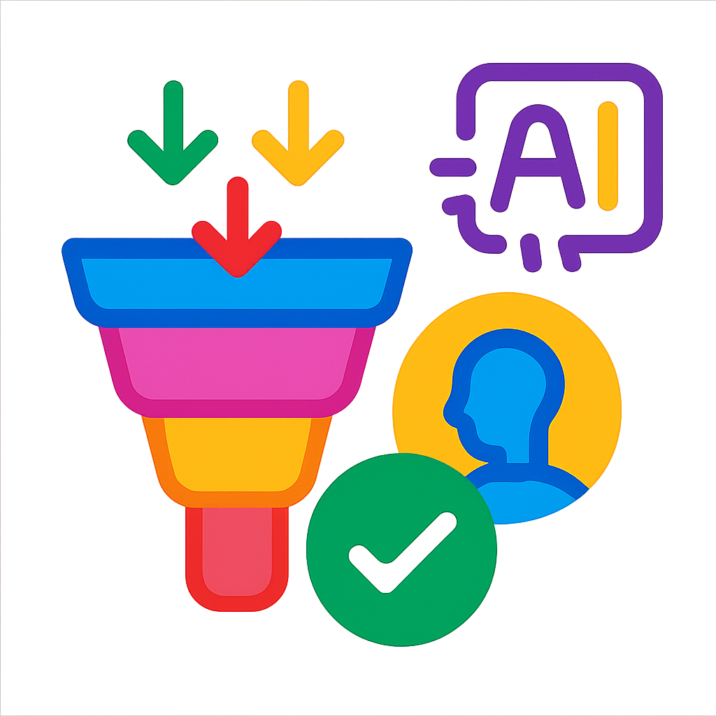 Colourful image showing qualifying marketing qualified leads into actual customers using AI Use 120x120 pixel dimensions with transparent background-1